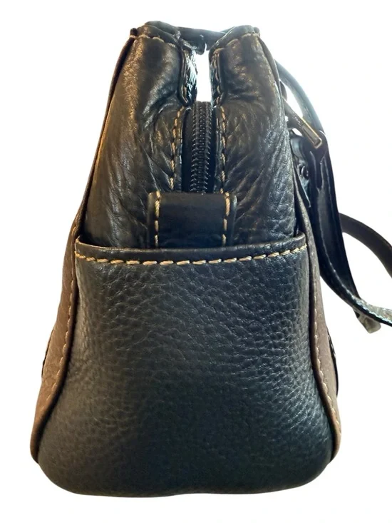 Fossil Vintage Brown Black Striped Leather Shoulder Bag Y2K Patchwork Purse - Picture 7 of 10